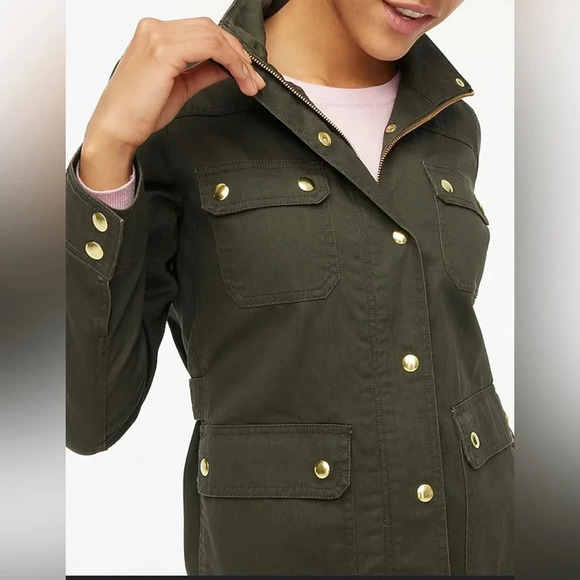 J. Crew | Olive / Army Green Resin-Coated Twill Utility Jacket | Size M - Picture 2 of 12